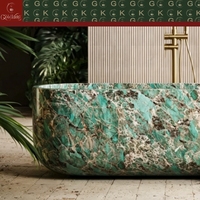 Muebles de Baño de Mármol Verde Amazon de Lujo GOLDKING, Grabado CNC, para Proyectos de Hoteles y Villas