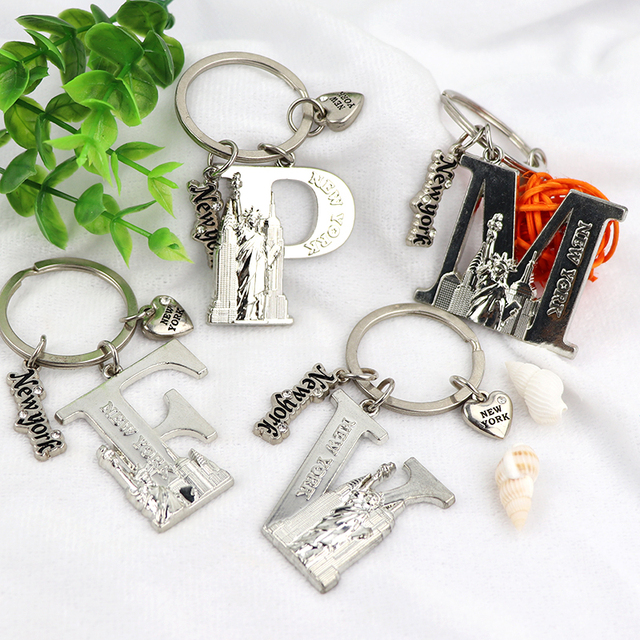 Personalized Design Zinc Alloy New York Souvenir Metal Key Chain Custom Alphabet Letter Initial Keychain