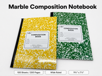 Carnet de composition B5 marbré avec logo personnalisé, reliure cousue, lignage large, 200 pages (100 feuilles), vente en gros pour l'école