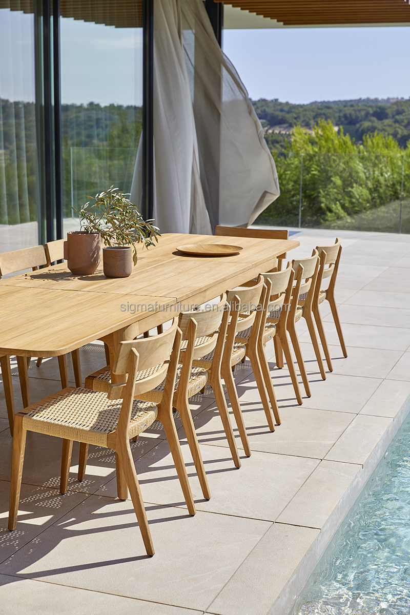 Outdoor Dining Area Home Hotel Modern Natural Wood Extendable Dining Table Teak