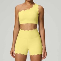 Sujetador deportivo de yoga para mujer con tirante oblicuo único, de alto soporte, sin espalda, de Spandex/Nylon, con encaje, para fitness