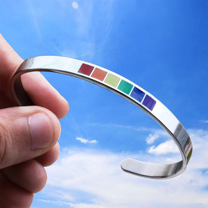 Stainless steel C-shaped open <b>plain</b> <b>ring</b> bracelet, rainbow jewelry ins simple women's 6MM titanium steel C-shaped adjustable - Product Image 2