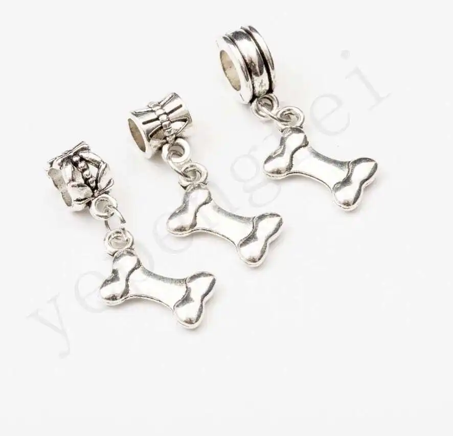 Avrupa ve amerikan tarzı köpek kemik big hole boncuk kolye diy bilezik takı aksesuarları antik gümüş kolye