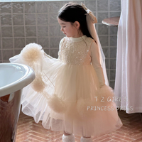 Robe de princesse en dentelle pour filles, robe longue fluide en soie filetée pour enfants avec manches longues, tenue de fête d'anniversaire, tenue de cérémonie
