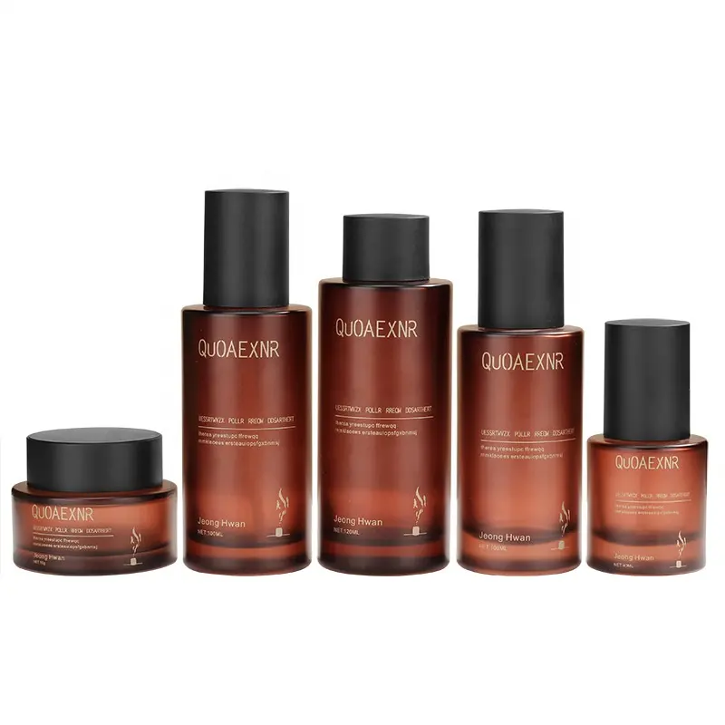 Soin de la peau brun givré 30g 50g récipient en verre bouchon noir mat 30ml 50ml 100ml 120ml 150ml pompe en verre et flacon pulvérisateur