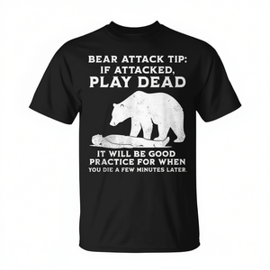 Camiseta de senderismo sarcástica Bear Attack Tip para mujer, color negro, talla grande - Product Image 2