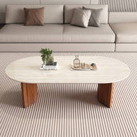 Table basse ovale en travertin, style rétro français, en bois massif, pour salon, petite table de cave en pierre naturelle