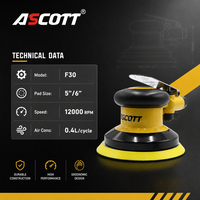 Ponceuse orbitale pneumatique professionnelle ASCOTT 5 pouces 10500 tr/min, polisseuse à air double action pour finition de carrosserie automobile et métaux, fixation auto-agrippante