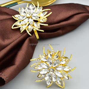Tovagliolo di cristallo di loto anello di strass perla oro <span class=keywords><strong>fiore</strong></span> portatovaglioli per feste di matrimonio decorazione tavolo da pranzo in metallo - Product Image 4