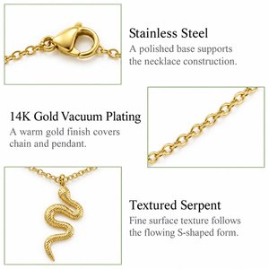 Collier pendentif serpent en acier inoxydable plaqué or 14 carats sous vide, bijou texturé en forme de serpent - Product Image 2