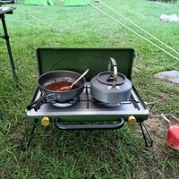 Réchaud de camping portable à 2 brûleurs, résistant au vent, idéal pour la randonnée en plein air, compatible avec les bouteilles de gaz propane