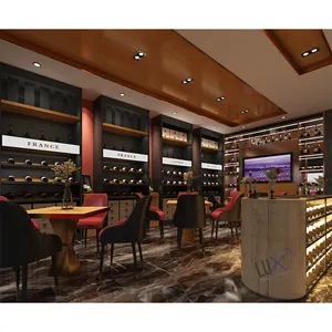 خزانة عرض نبيذ خشبية عالية الجودة مخصصة لعرض مستلزمات محلات النبيذ خزانة خشبية طاولة صرافة عرض نبيذ زجاجي