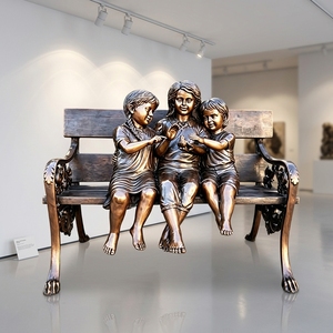 Estatua <span class=keywords><strong>de</strong></span> Bronce <span class=keywords><strong>de</strong></span> Niños en un Banco a Tamaño Real - 'Amigos <span class=keywords><strong>de</strong></span> la <span class=keywords><strong>Infancia</strong></span>' Escultura Grande <span class=keywords><strong>de</strong></span> Bronce para Jardín - Product Image 1