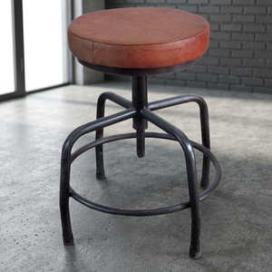 Tabouret de bar industriel vintage commercial en fer, hauteur réglable, siège en cuir véritable, pivotant à 360 degrés, mobilier de bar moderne - Product Image 2