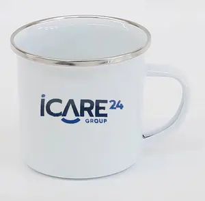 12oz emaye seramik kamp kahve fincanı kupa özel desen logosu doğum günü partisi hediyeler için kolu ile küçük metal emaye bardak
