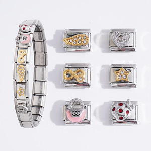 Stainless Steel Italian Modular Bracelet Heart Bow Series DIY Elastic Personalized Assembly Chain Unisex Jewelry Gift - Product Image 1