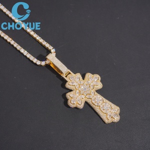 Iced Out Moissanite Cross Pendant Solid 925 <b>Silver</b> Gold Plated Hip Hop Jewelry - Product Image 1