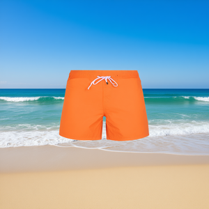 Short de bain pour homme, orange, séchage rapide, taille mi-haute, cordon de serrage, couleur unie, vêtements de plage décontractés, tissu tissé 100% polyester - Product Image 2