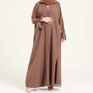 2025 mở abaya với khăn trùm đầu mềm nhẹ màu Đen/Cà phê/Nâu/Xanh đậm với tay áo dài nút giống như bedoon essm - Product Image 4
