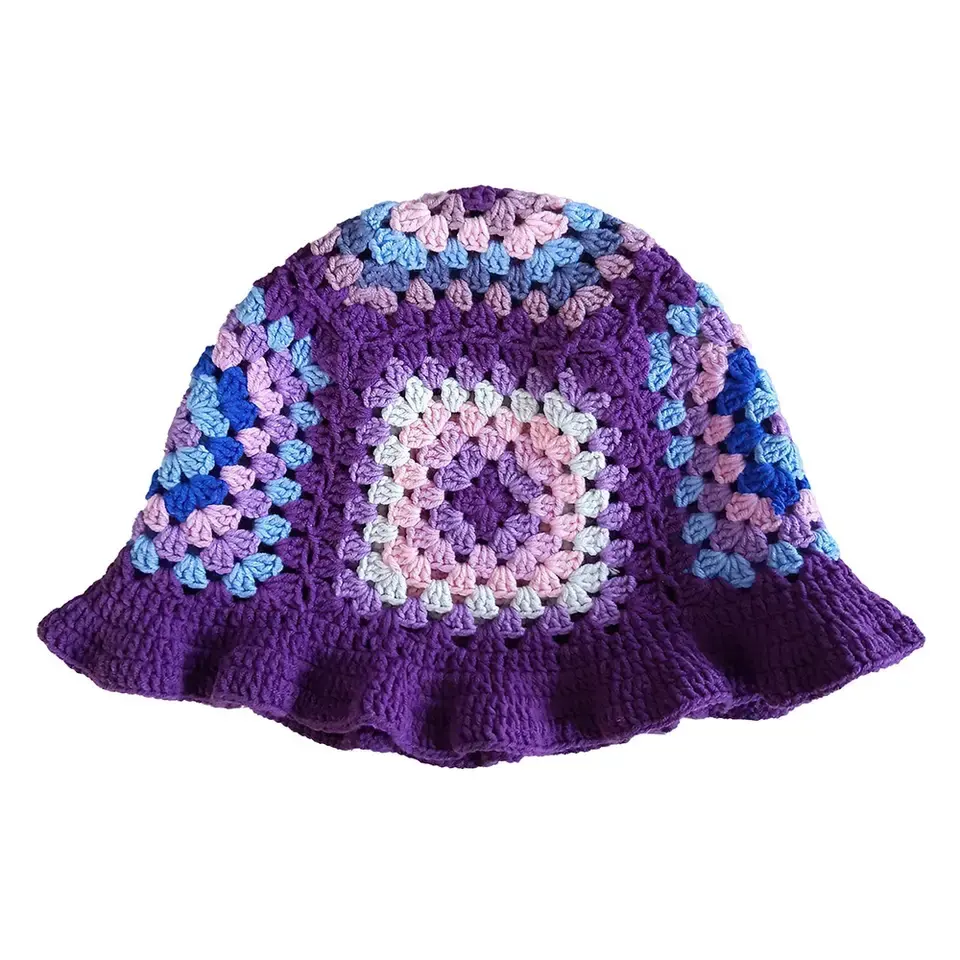 Chapeaux de seau tricotés colorés Chapeaux de seau au crochet floraux Casquette au crochet faite à la main Bonnet à tricoter Bonnets