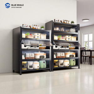 Armoire de cuisine en métal à porte rabattable, multifonctionnelle, noire, 5 niveaux, en acier, avec égouttoir à vaisselle pour la maison - Product Image 1