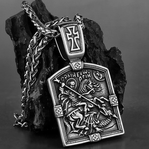 Collar de Acero Inoxidable con Colgante de San Jorge Caballero Medieval Esclavo del Dragón, Joyería Histórica para Hombre - Product Image 1