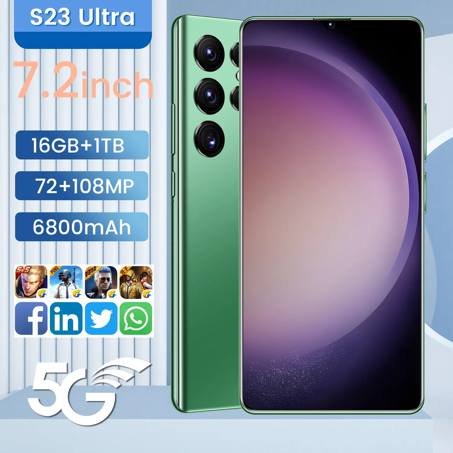 7.2 Inch S23 Ultra 5G Smartphones Merk New5 G Netwerk Mobiele Telefoon 16G + 1T 72 + 108Mp Dual Sim Android Ontgrendeld Mobiele Telefoon