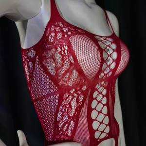 ชุดบอดี้สูทตาข่ายเซ็กซี่สำหรับผู้หญิง สีแดงร้อนแรง เป้า<span class=keywords><strong>เปิด</strong></span> โชว์หลัง ประดับคริสตัล ดีไซน์โปร่งบาง ฟรีไซส์ - Product Image 5