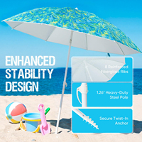 Parasol de plage portable de 2,4 m avec armature en fibre de verre et ancre de sable robuste pour pique-nique en extérieur