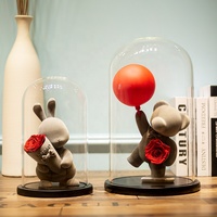 TC Led Light Preserved Rose Peluche Oso de peluche Conejo Sosteniendo Globo San Valentín Regalos del Día DE LA Madre Oso flocado en cúpula de cristal