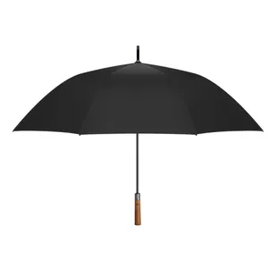 Paraguas de lluvia con logotipo personalizado, sombrilla de golf no plegable con botón de cierre automático y mango de madera
