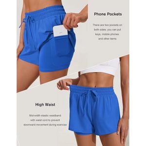 Pantalones cortos de running 2 en 1 para mujer FOXA con bolsillos interiores, pantalones cortos deportivos de secado rápido para entrenamiento y gimnasio, ligeros, de spandex y poliéster - Product Image 4