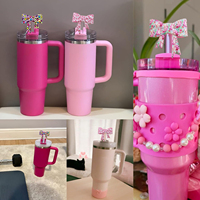 Design personnalisé Highland Cow Gobelet à bottes en silicone imprimé guépard rose avec nœud en silicone et paille pour capuchon Stanley
