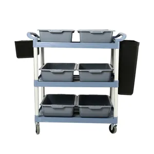 Heavy Duty Large Size Utility Storage Cart with Wheels Buffet Equipment 3 Tiers Plastic Service Cart Food Trolley