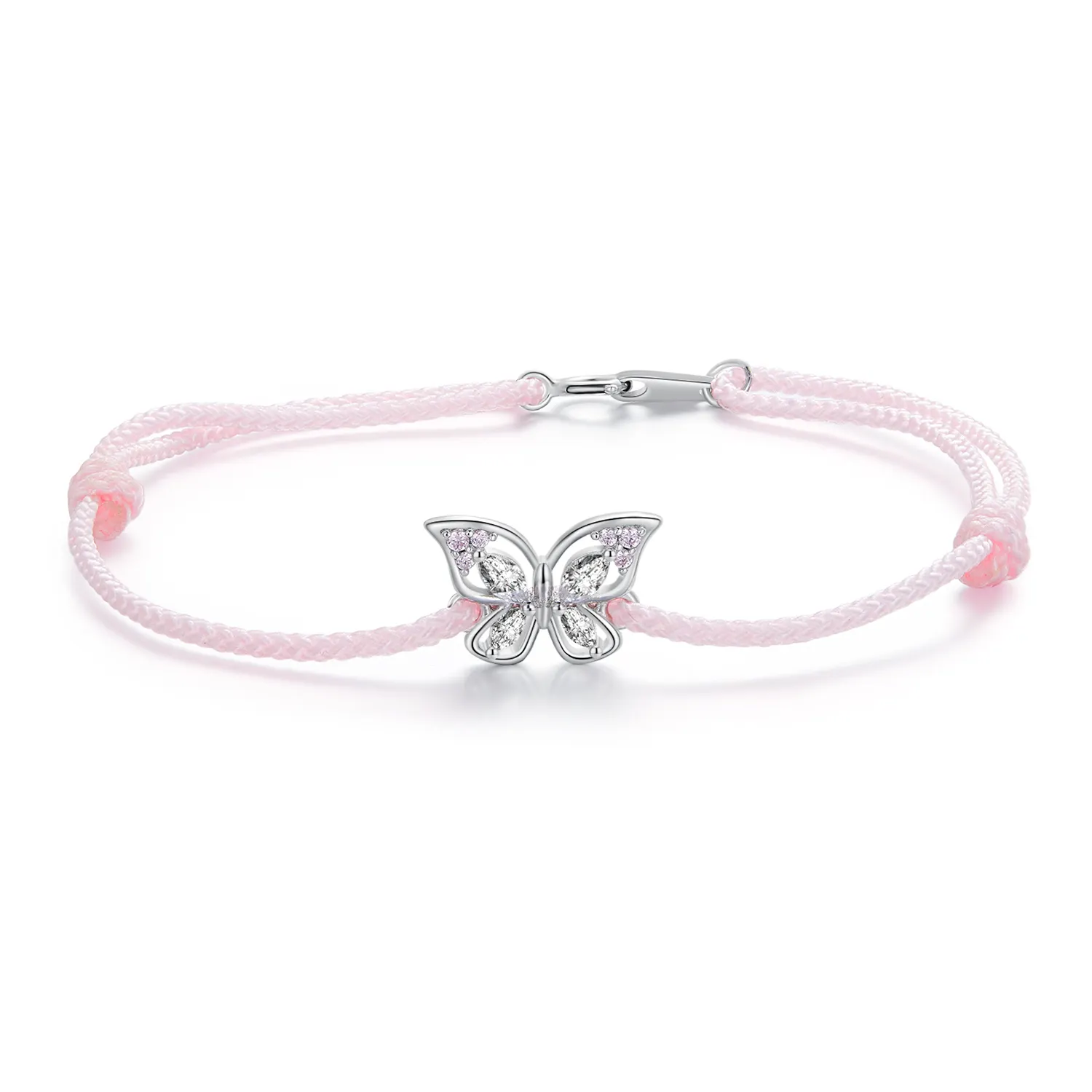 Pulseira de borboleta rosa ajustável, bracelete com borboleta s925 prata scb251
