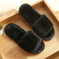Vente en gros de pantoufles en peluche à bout ouvert, confortables et tendance, pour femmes et hommes, chaussures d'intérieur