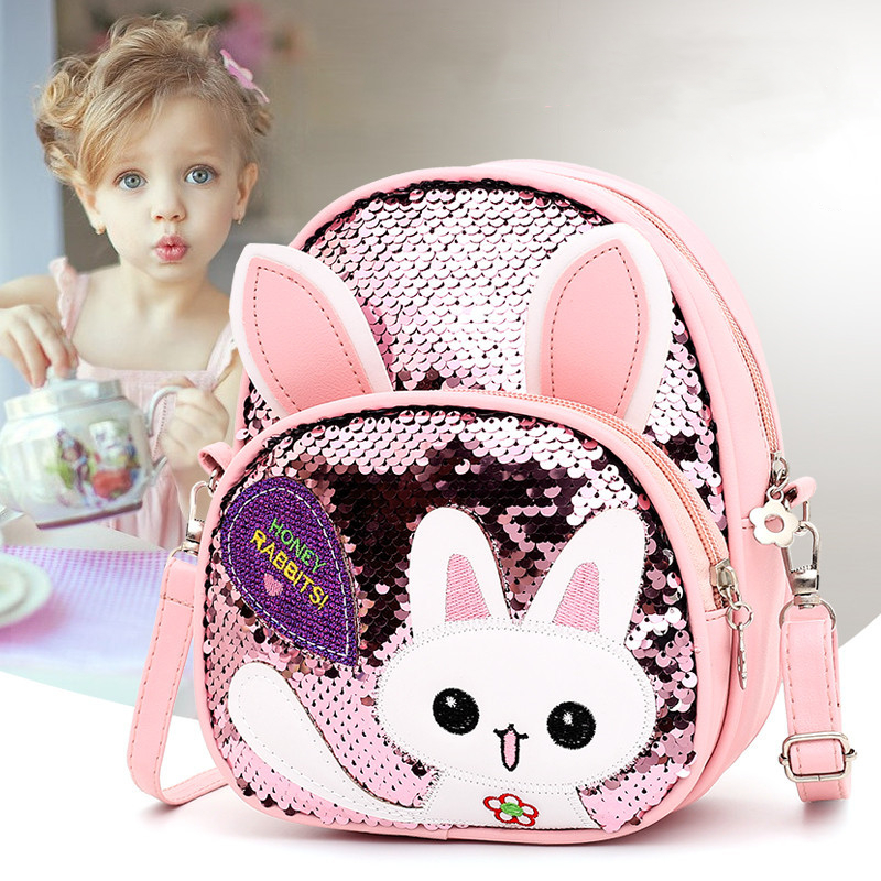Детская сумка через плечо, сумка принцессы для девочки, Детский рюкзак с милым кроликом и блестками для девочек