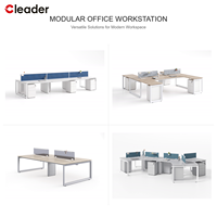 Poste de travail de bureau moderne pour 4 personnes, banc avec structure en acier à pieds en boucle, écran de séparation en tissu acoustique, OEM