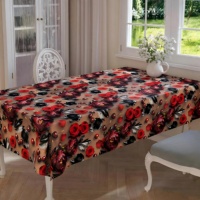 Nappe Rectangulaire Élégante Rouge et Blanche à Motifs Floraux en PVC, Imperméable, Anti-taches, Personnalisable et Écologique pour Table à Manger