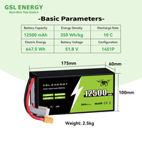 Аккумулятор GSL ENERGY Solid State для дронов, 12500 мАч, 12.5 Ач, 350 Втч/кг, 6S, 12S, 14S, 1000 циклов, 1 кг, для БПЛА с вертикальным взлетом и посадкой, для сельскохозяйственного опрыскивания