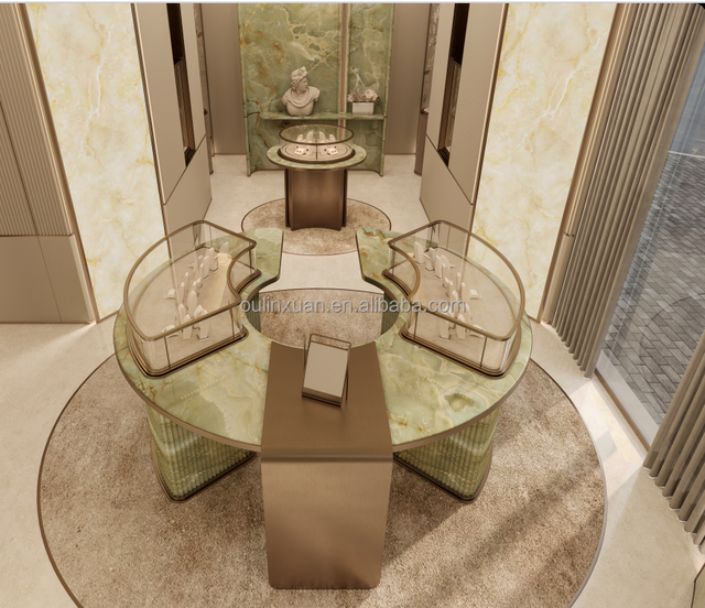 Stainless Steel Jewelry showcase Display Counter Cabinet Tempered Glass LED Light Museum Exhibit Luxury Store Mall