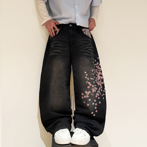 <span class=keywords><strong>Jeans</strong></span> amples vintage brodés, coupe décontractée, jambe <span class=keywords><strong>large</strong></span>, en denim, pour hommes – Vente en gros - Product Image 2