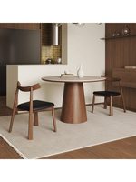 Ensemble table et chaises rondes en pierre de style travertin, bois massif couleur noyer, pour la maison, le balcon, le bureau, les réunions, les loisirs