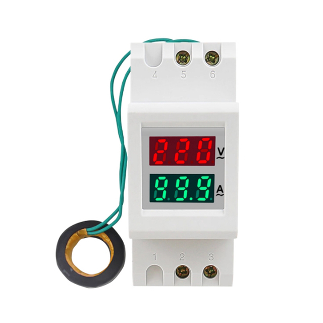 220V 380V Rail Type Voltage Current Meter Digital Multimeter Voltmeter Ammeter AC80-300V Voltage Tester 0-99.9A Amp Meter