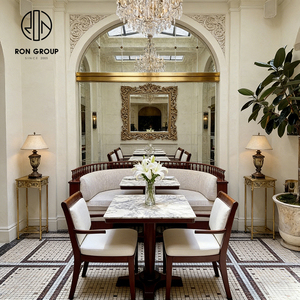 Sofá Clásico Francés Tapizado en Forma de Media Luna, Mesa Redonda de Mármol con Tapicería de Tela, Juego de Mesa y Sillas para Cafetería, Muebles para <span class=keywords><strong>Restaurante</strong></span> - Product Image 6