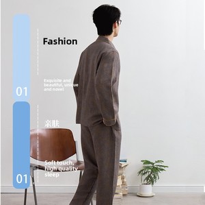 Ensemble de pyjama pour homme en gaze double couche teinte en fil 100% coton, uni, minimaliste, respirant, manches longues, printemps/<span class=keywords><strong>automne</strong></span>/été - Product Image 1