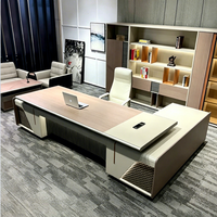 Bureau de direction de luxe moderne en forme de L avec armoire latérale et rangement pour dossiers – Ensemble de mobilier de direction