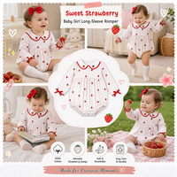 Puresun Prix de Gros Barboteuse à Volants 100% Coton avec Broderie Fraise et Imprimé Pois, Col Peter et Poignets à Nœuds pour Bébé 0-24 Mois