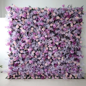 3D/5D कृत्रिम रेशम फूल दीवार घटना पार्टी शादी की सजावट के लिए गुलाबी बैंगनी नकली कपड़े पुष्प तक लुढ़का फूल दीवार पृष्ठभूमि