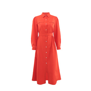 Robe chemise élégante décontractée à manches longues et col, couleur unie, pour femme - Product Image 2